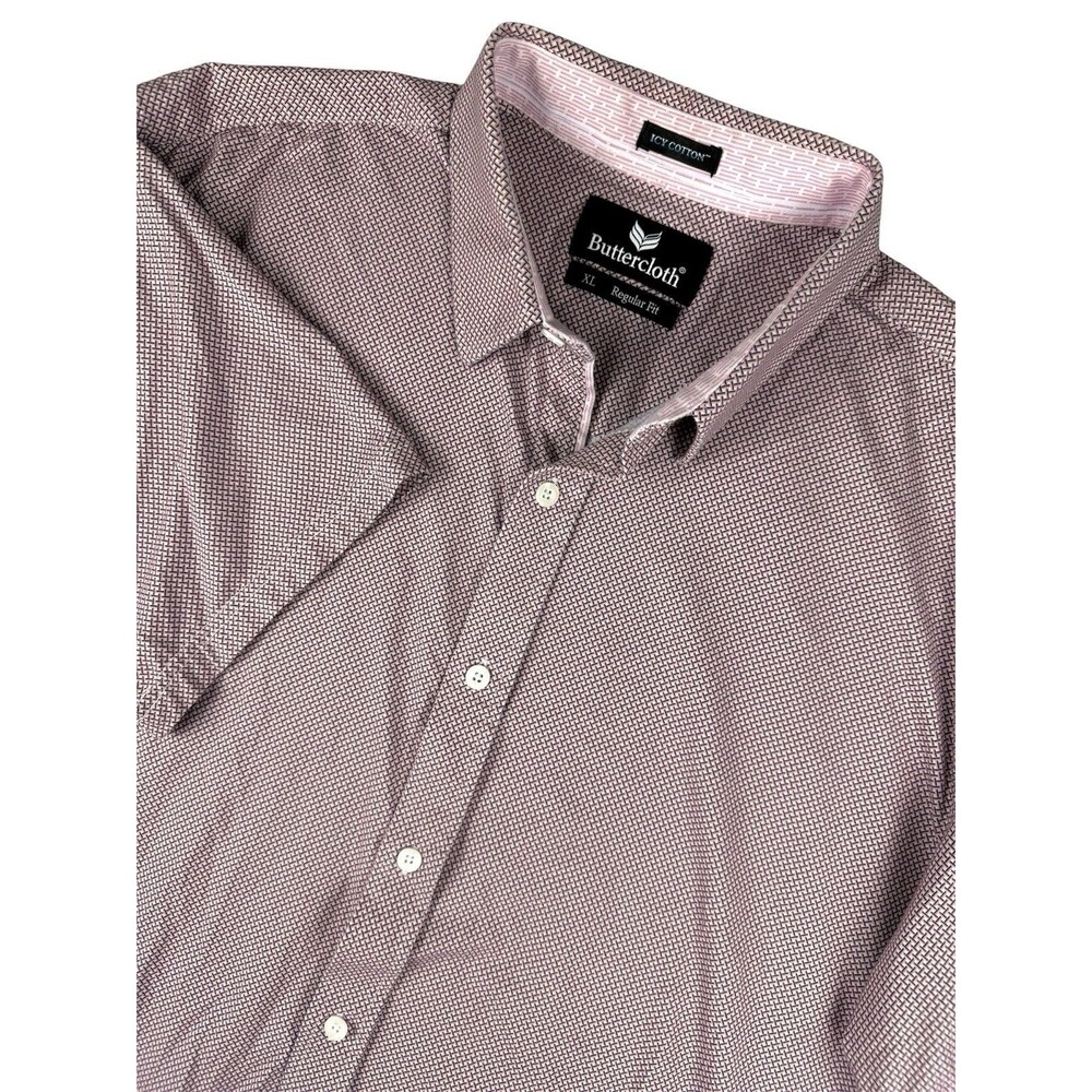 Buttercloth Icy Cotton Button Up Shirt Mens XL Pink Geometric Short Sleeve